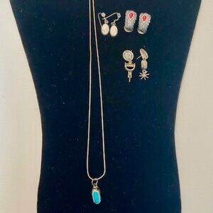 Southwest theme jewelry.  Necklaces and earrings.  Some marked sterling 925